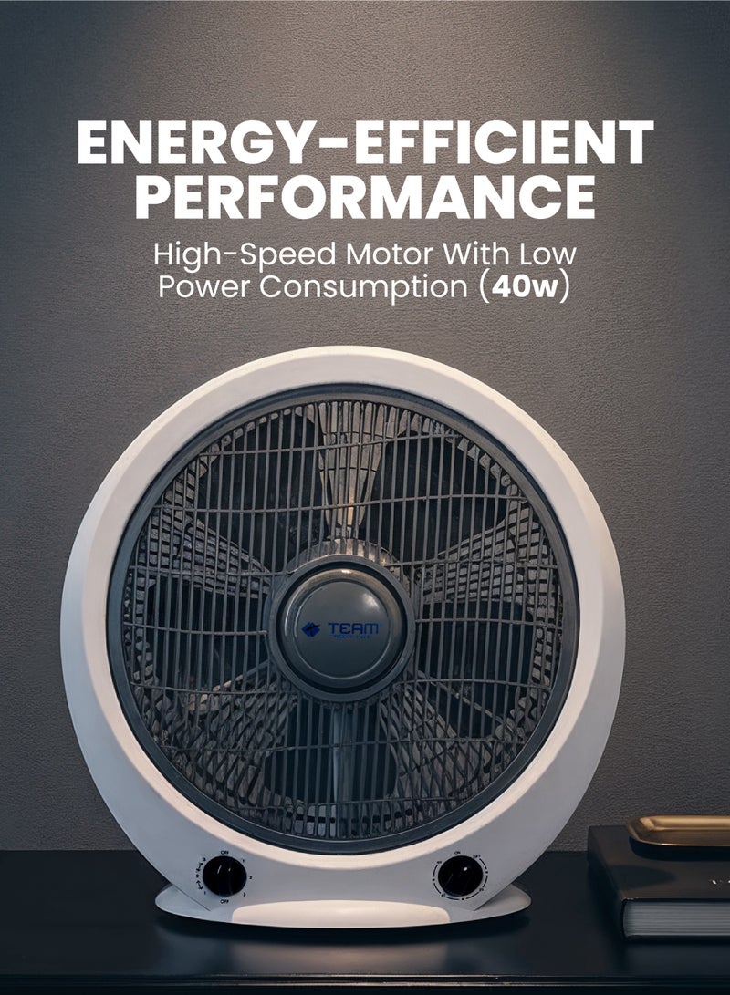 تيم TEAM Box Fan 12-Inch | High-Speed Motor | 3-Speed Settings | 60-Minute Timer | Portable Electric Fan for Home & Office - Image 4